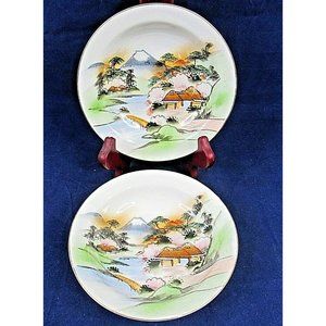 Vintage Japanese Fine China Sauce Bowls Porcelain Lot of 2 Mount Fuji Scenery